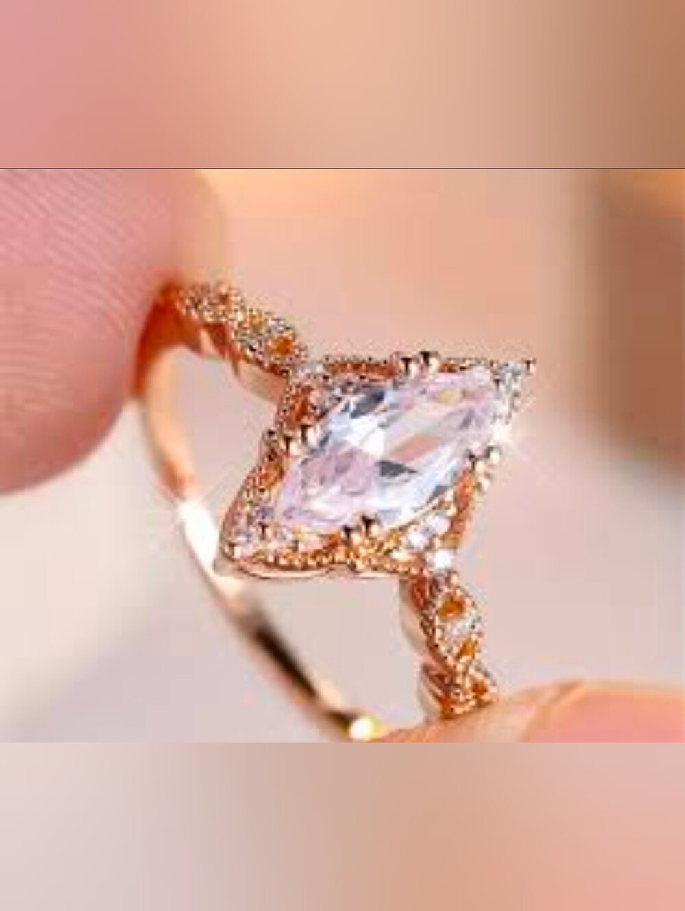 Rose Gold Toned Marquise Cubic Zirconia Ring